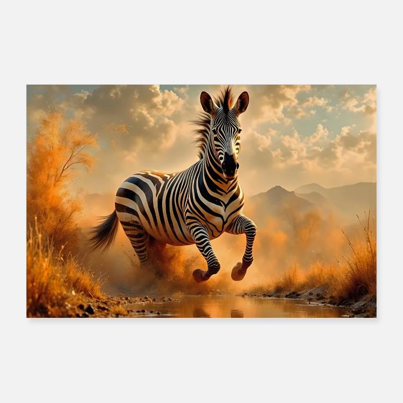 Galoper dans la nature sauvage - IA Poster 90 x 60 cm
