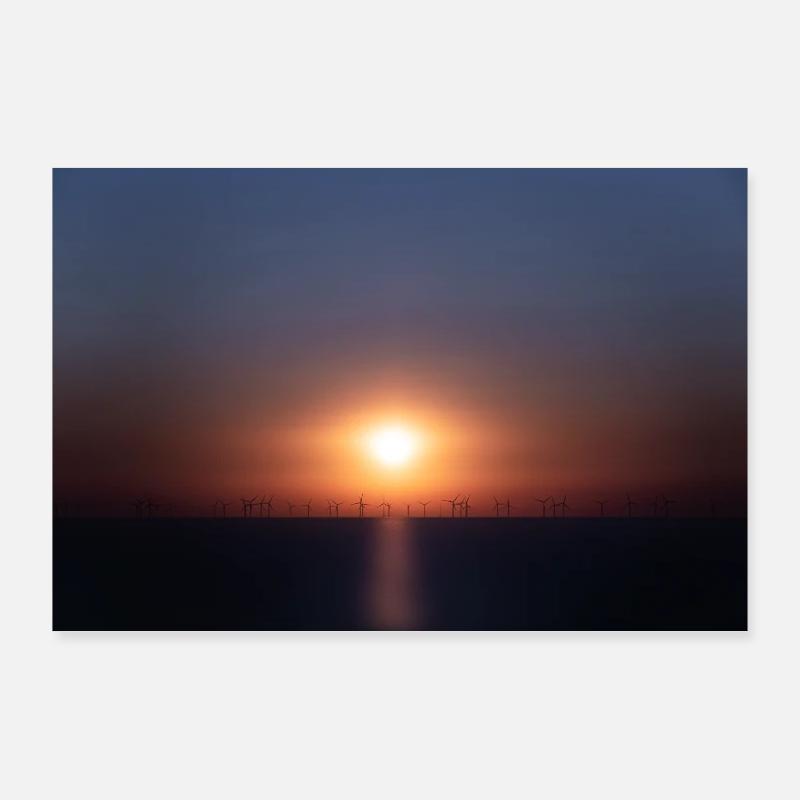 Sunset Wind Farm Silhouette Poster 36" x 24" (90x60 cm)