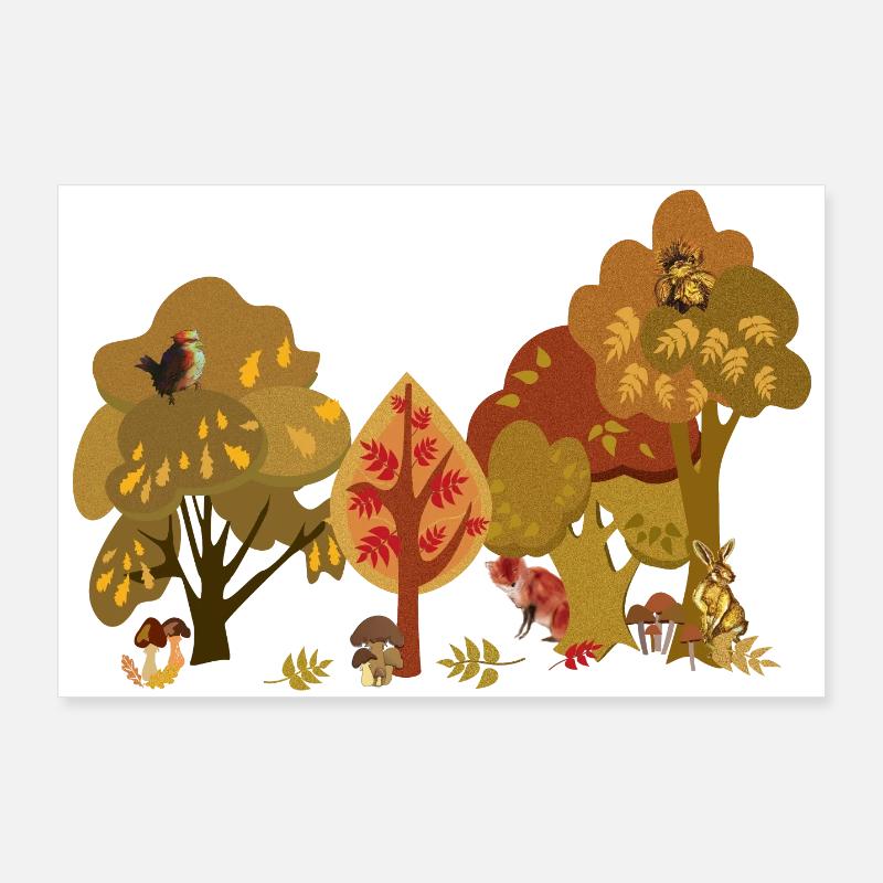 Silhouette de la faune de la forêt d’automne - Poster 90 x 60 cm - blanc