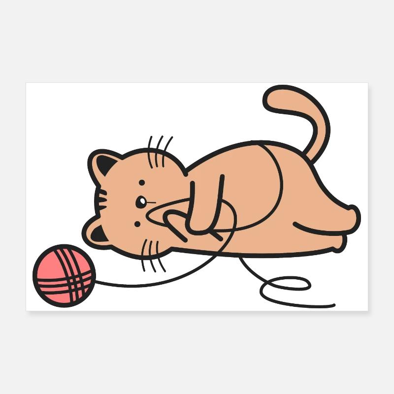 Katze Katzen - Poster 90x60 cm - Weiß
