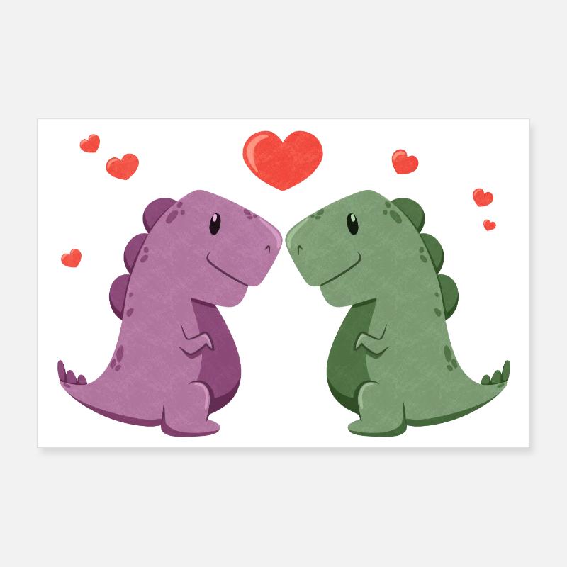 Süße Dinos mit Herz Poster 90x60 cm