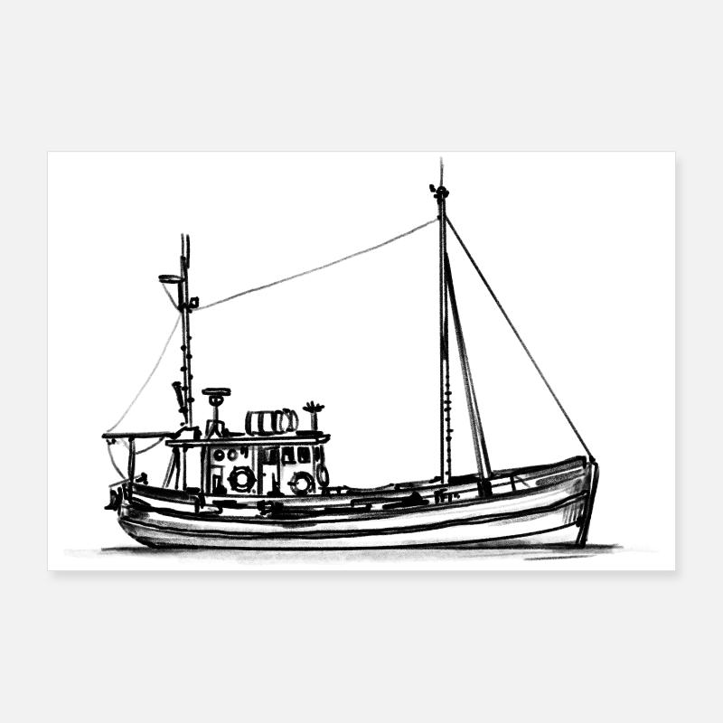 Fischkutter & Krabbenkutter - Illustration Poster 90x60 cm