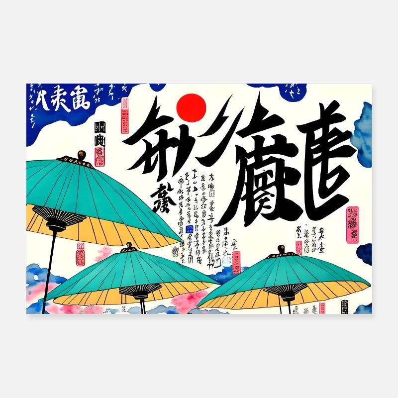 Japankunst Sonnenschirme Sommer Poster 90x60 cm