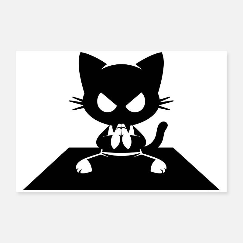 Chat noir en siège zen avec un regard en colère Poster 90 x 60 cm