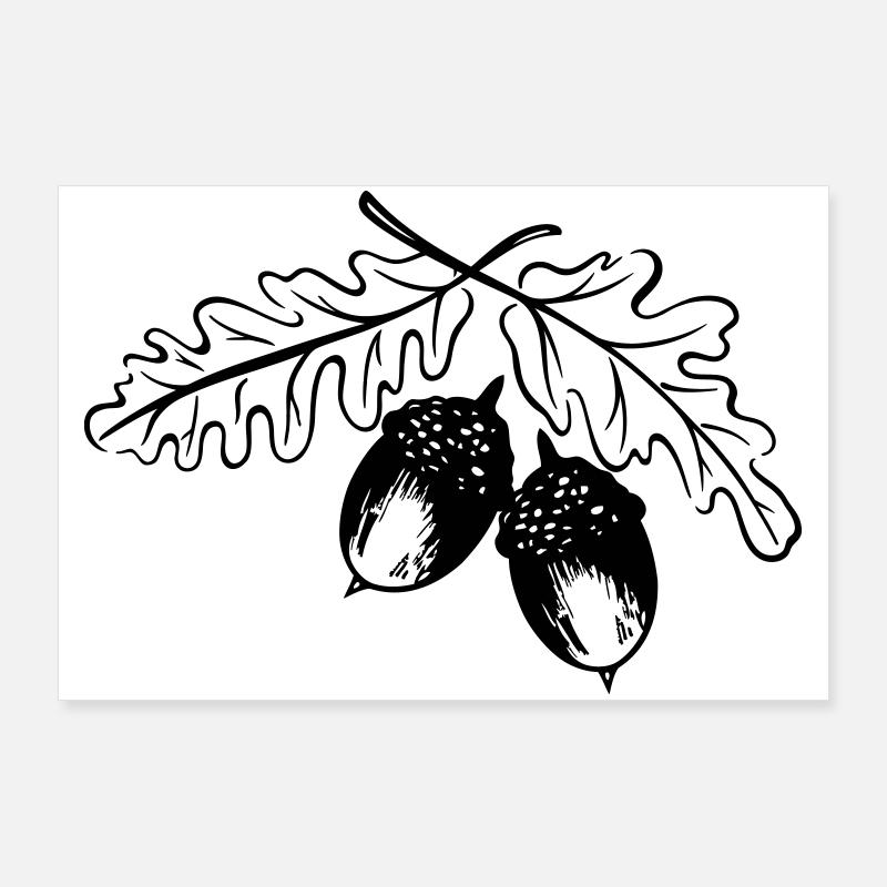 Les glands, les feuilles de chêne, l'automne Poster 90 x 60 cm