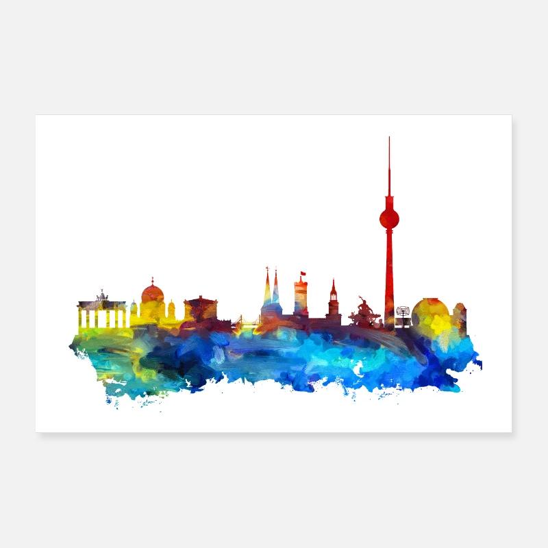 Berlin Skyline Poster - Poster 90x60 cm - Weiß