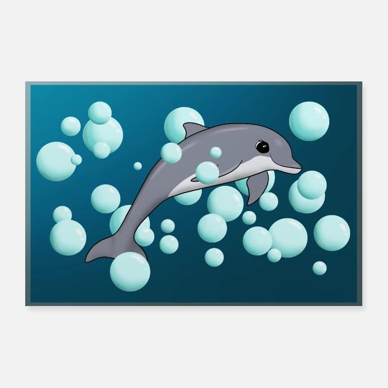 DAUPHIN ET BULLES Poster 90 x 60 cm