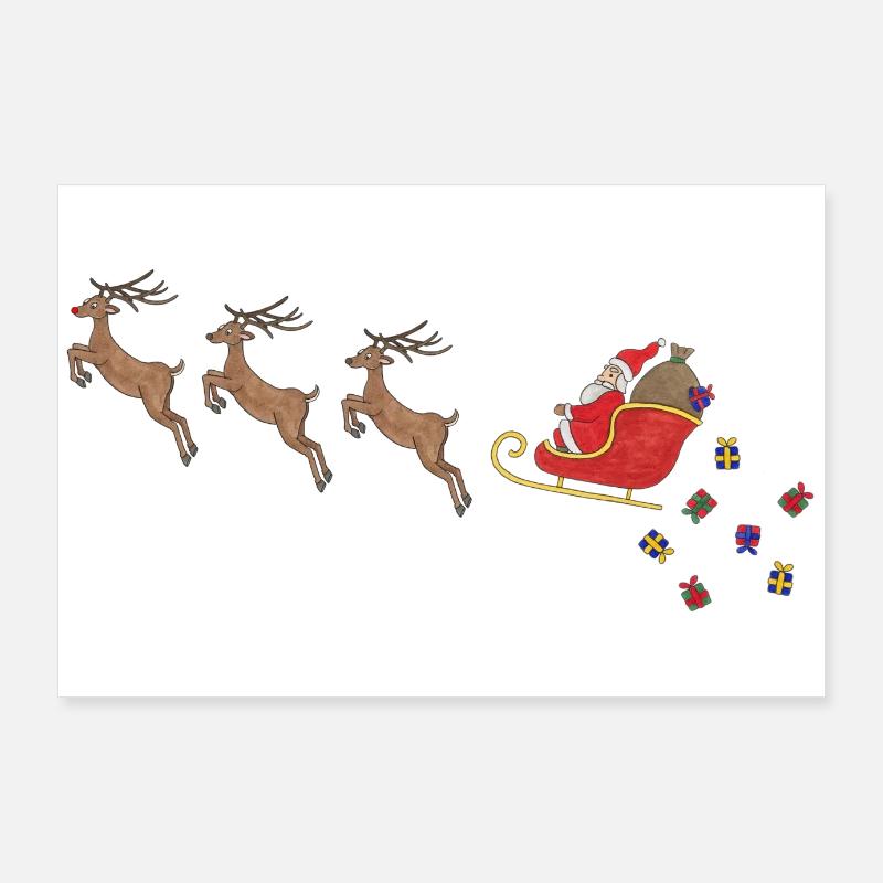 Weihnachtsman Schlitten Rudolph Rentier Geschenke Poster 90x60 cm