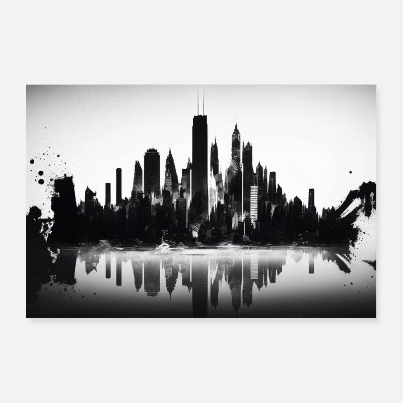 Fantasy Skyline Poster Charcoal Pencil Drawing | .AI Poster 36" x 24" (90x60 cm)