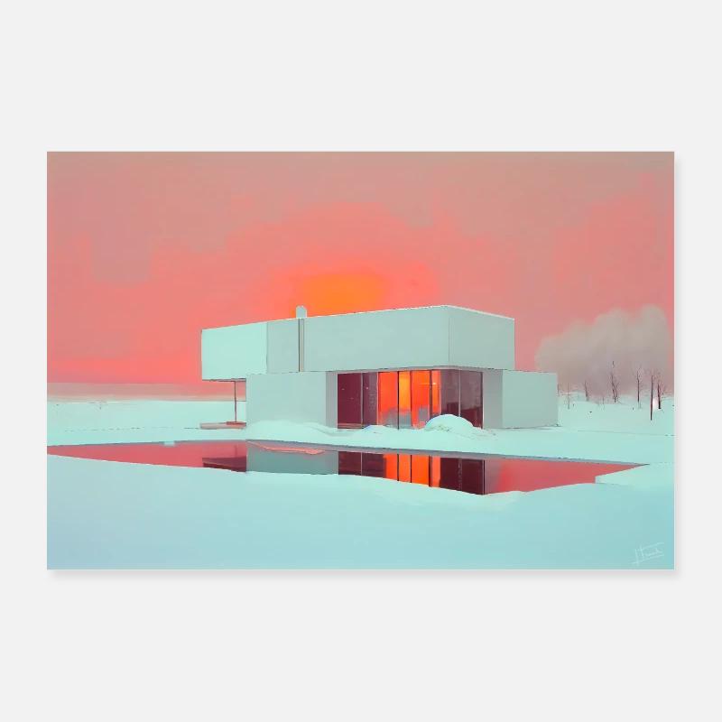 Maison modern en hiver 003 Poster 90 x 60 cm