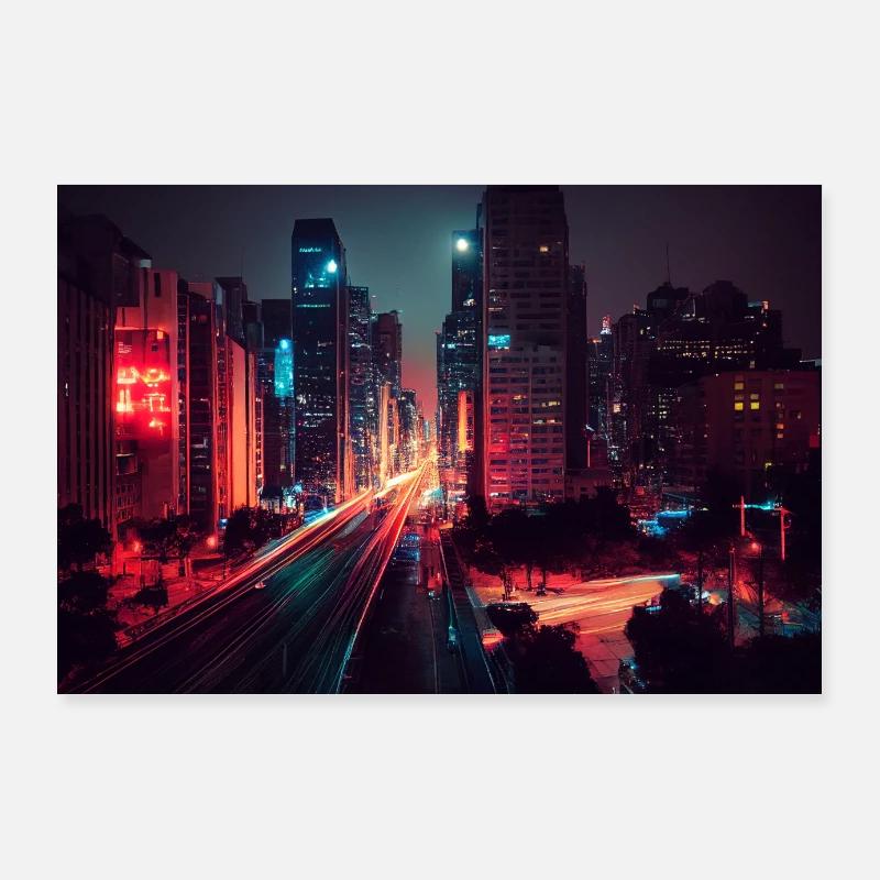 Night in the metropolis | AI generated Poster 36" x 24" (90x60 cm)