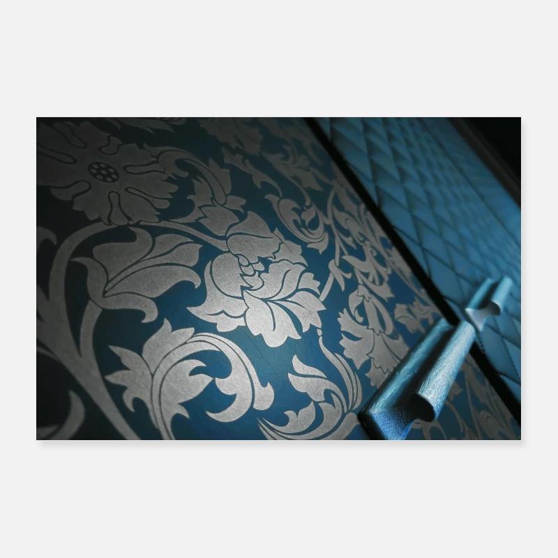 Goldene Ornamente Blaufilter - Poster 90x60 cm - Weiß