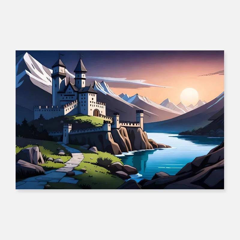 Wunderschöne Landschaft, epische mittelalterliche Burg Poster 90x60 cm