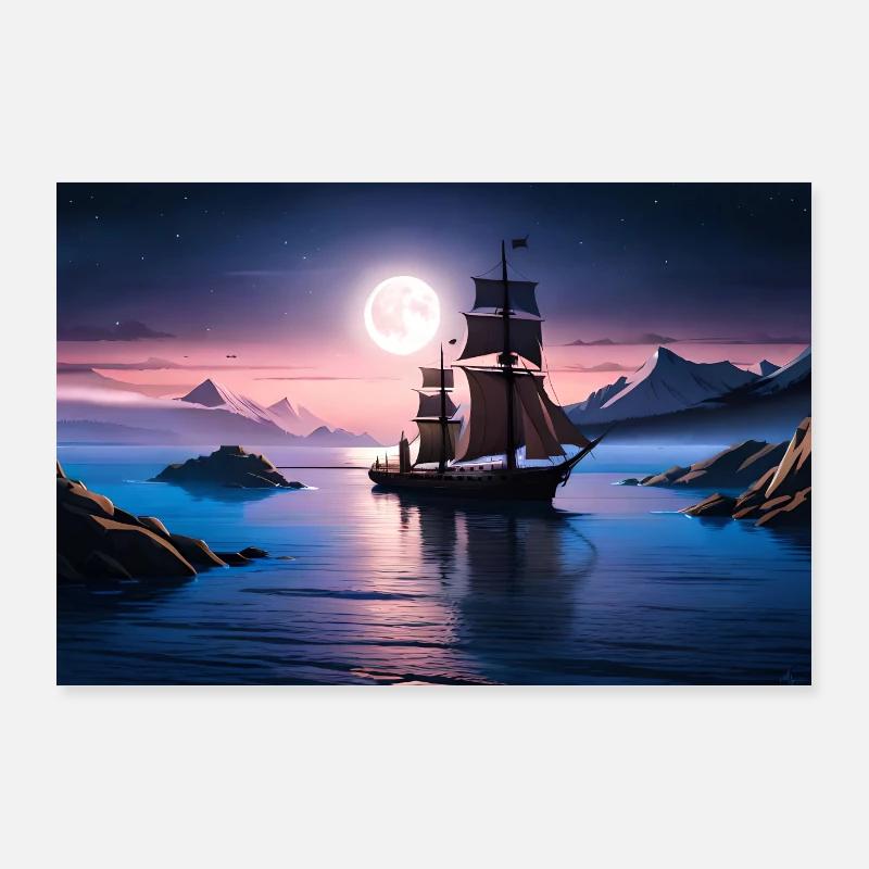 Schöne Landschaft Boot im Meer, Anime Poster 90x60 cm