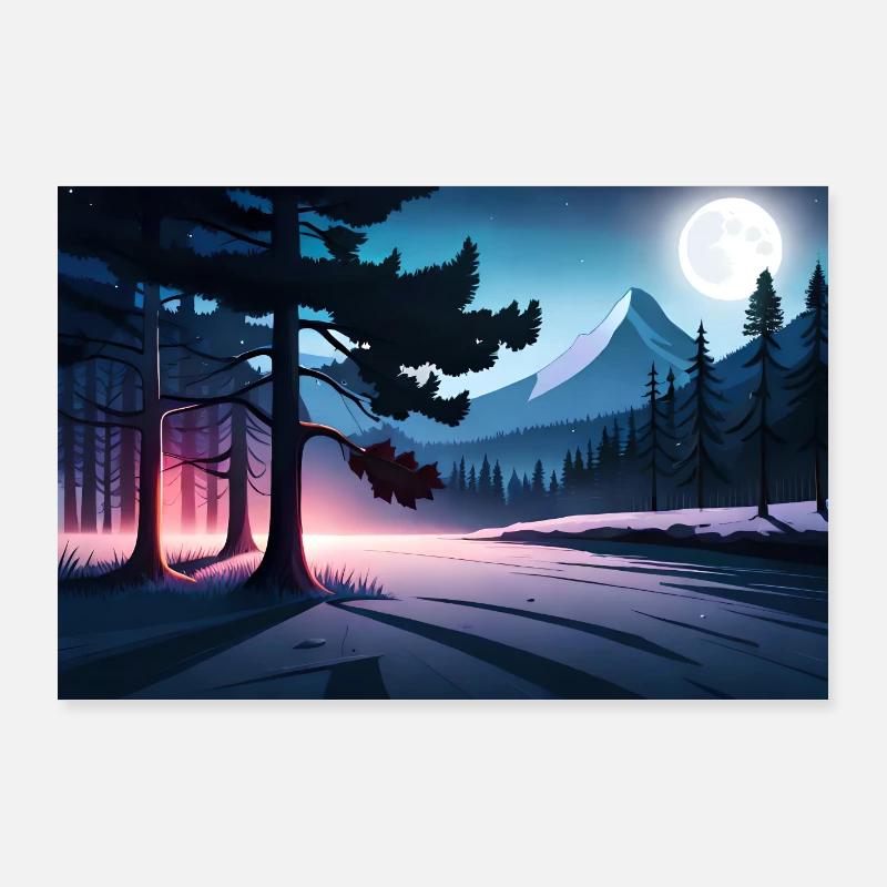 beautiful mysterious forest at night with moonligh Poster 36" x 24" (90x60 cm)