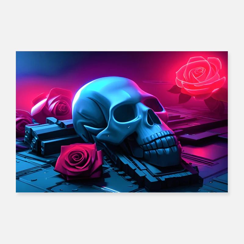 Shining Rose-Skull - Poster 90x60 cm - Weiß