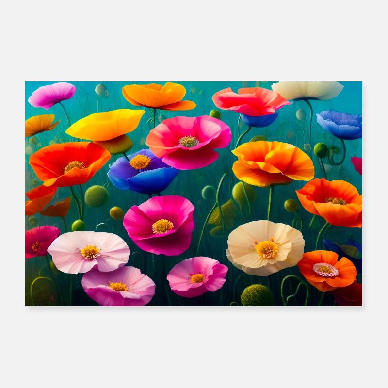 Coquelicots, peinture numérique Poster 90 x 60 cm