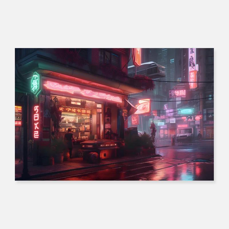 Straße Neon Stadt Poster 90x60 cm