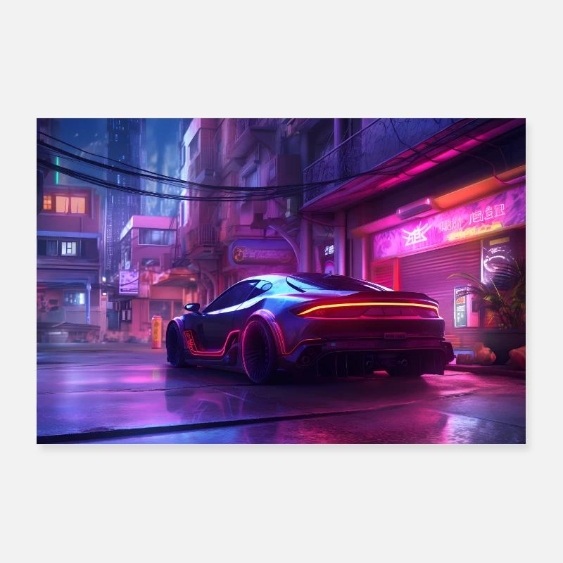 Auto Neon Stadt Poster 90x60 cm