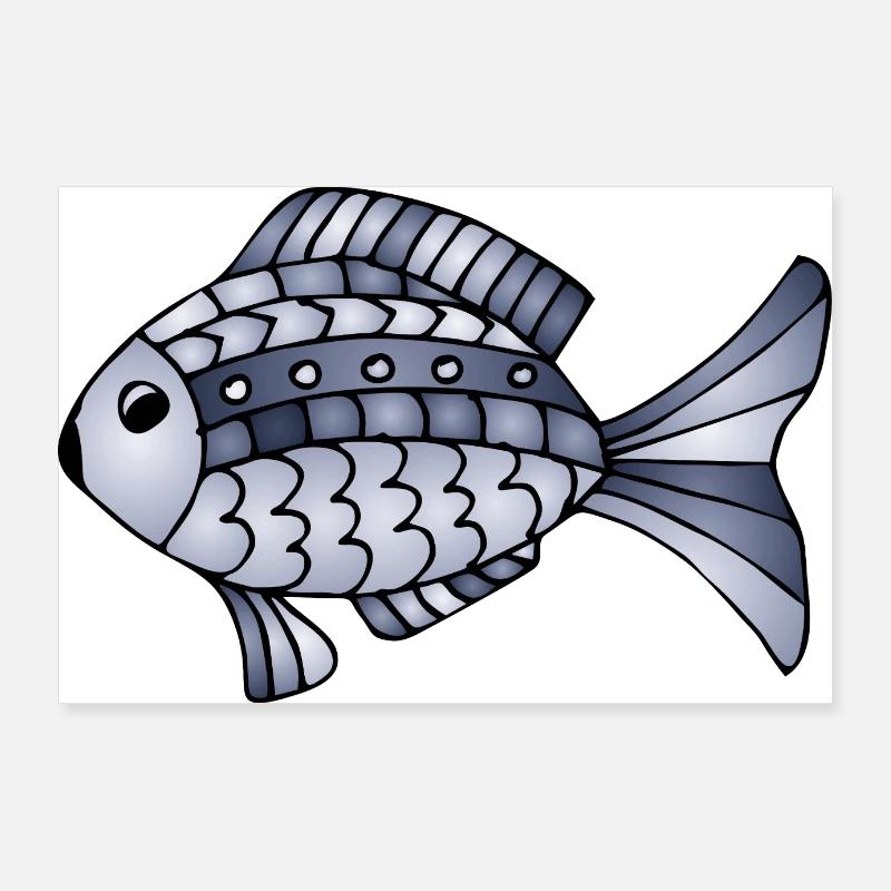 Fisch - Poster 90x60 cm - Weiß