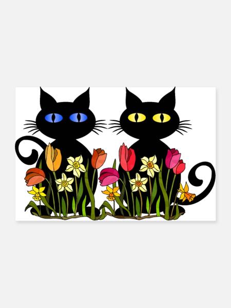 Katzen - Poster 90x60 cm - Weiß - Vorne