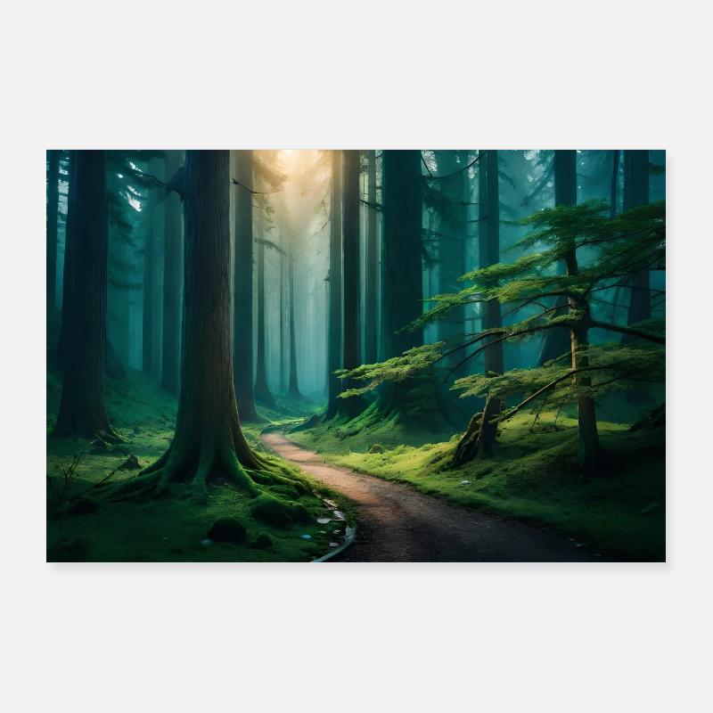 Schöne unbefestigte Straße durch den Wald Poster 90x60 cm