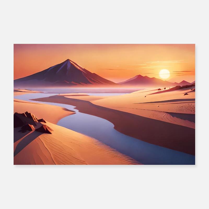 Anime-Illustration Epische Wüste mit einem Fluss Poster 90x60 cm
