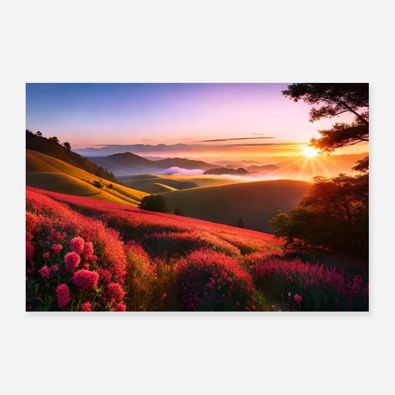 beautiful flowered hills at sunset Poster 36" x 24" (90x60 cm)