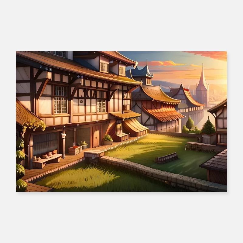 Illustration de belles maisons Renaissance Poster 90 x 60 cm