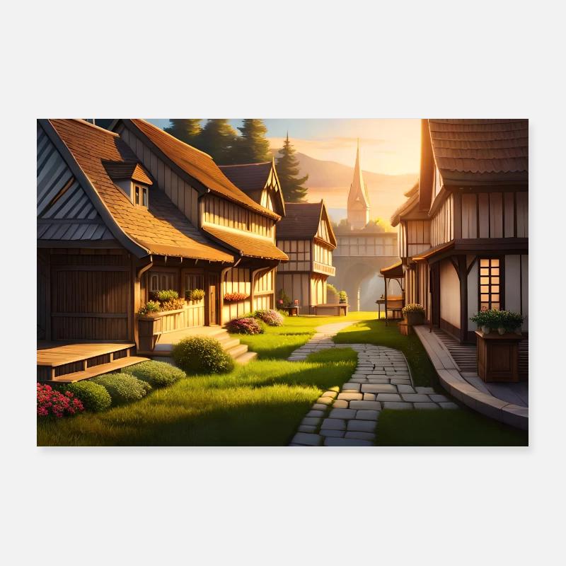 Illustration de belles maisons Renaissance Poster 90 x 60 cm