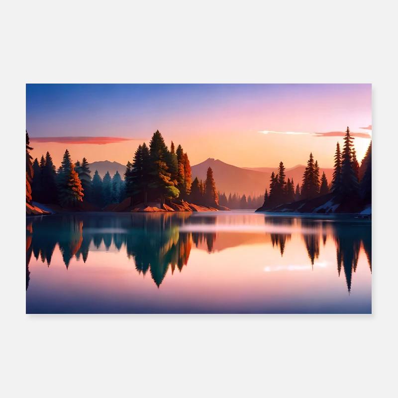 Belle rivière dans la forêt au coucher du soleil Poster 90 x 60 cm