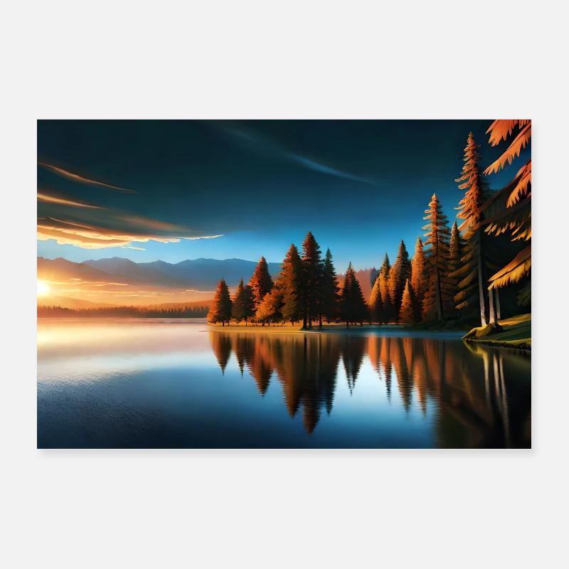 beautiful river in the forest at sunset Poster 36" x 24" (90x60 cm)