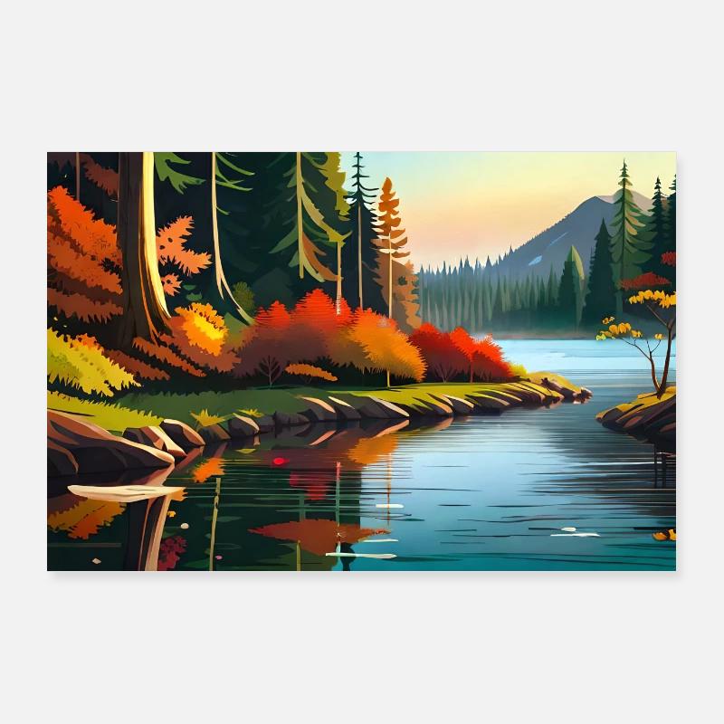 Anime belle rivière dans la forêt Poster 90 x 60 cm