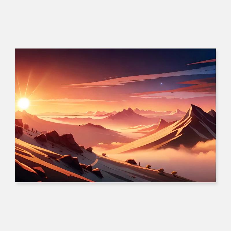 Anime Schöne Berge zwischen den Wolken Poster 90x60 cm