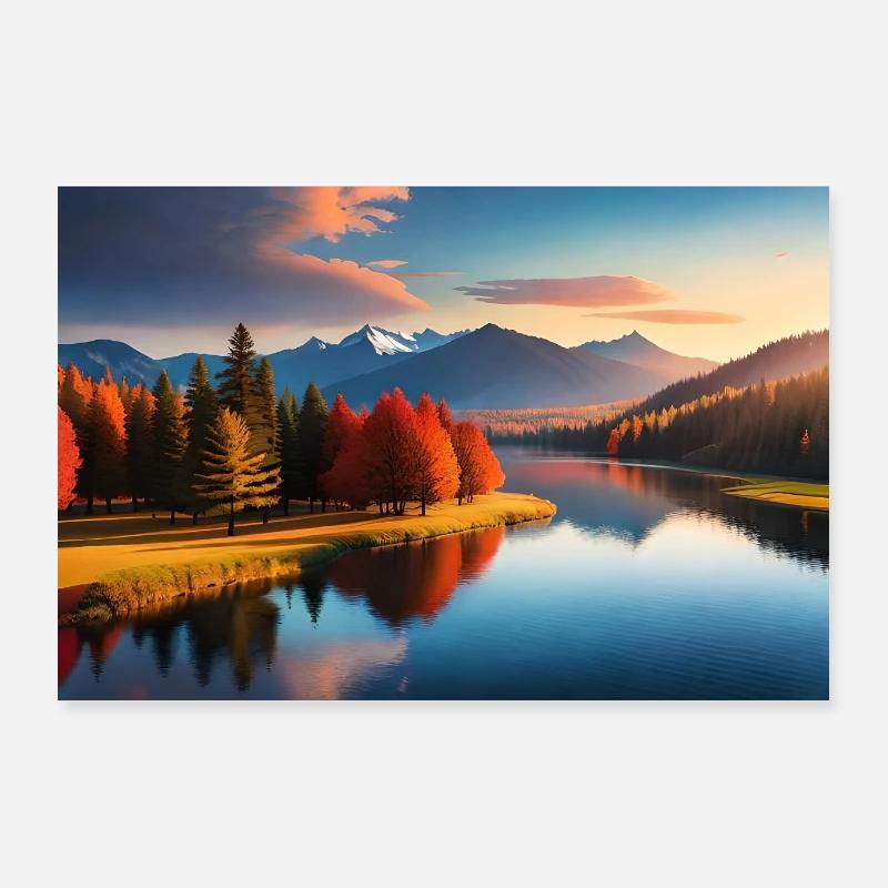 Anime beau lac dans la forêt Poster 90 x 60 cm