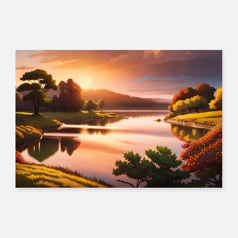 Schöner See im Wald Poster 90x60 cm