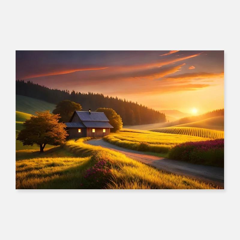 farm at sunset Poster 36" x 24" (90x60 cm)