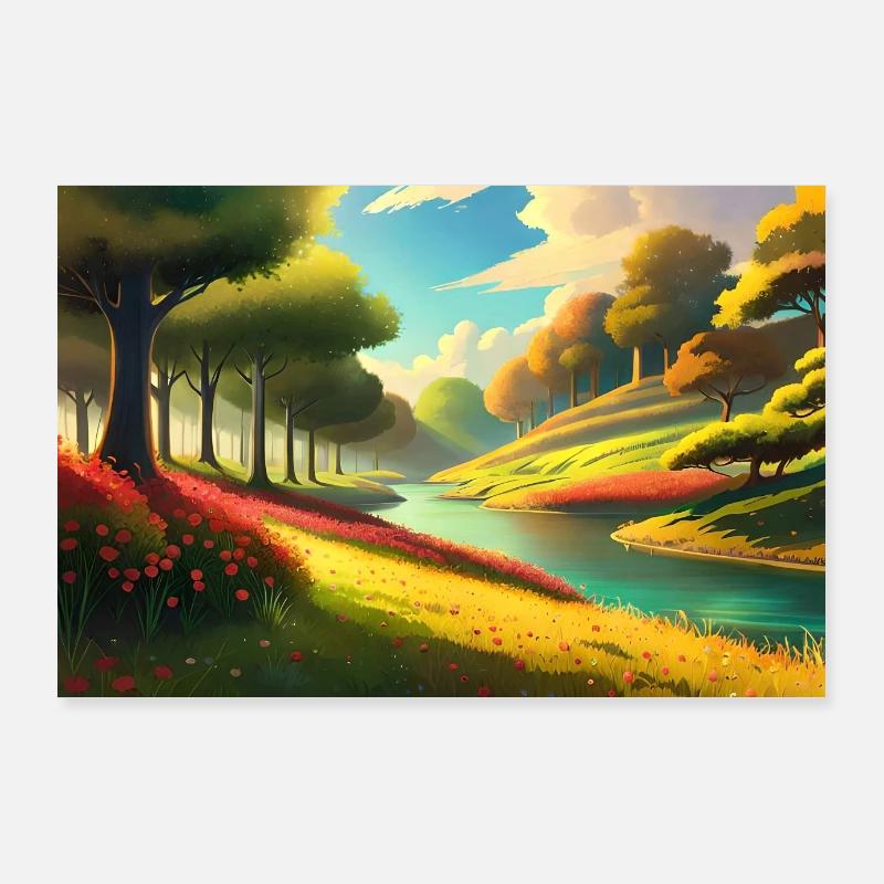 Belle rivière dans la forêt d’automne Poster 90 x 60 cm