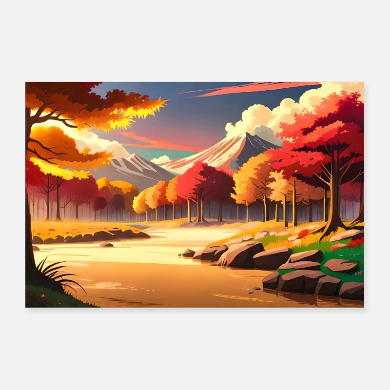 beautiful anime autumn forest Poster 36" x 24" (90x60 cm)