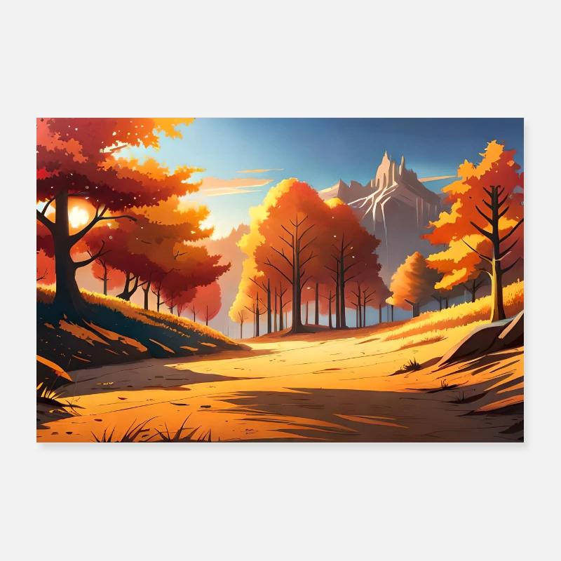 beautiful anime autumn forest Poster 36" x 24" (90x60 cm)