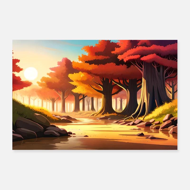 Schöner Anime Herbstwald Poster 90x60 cm