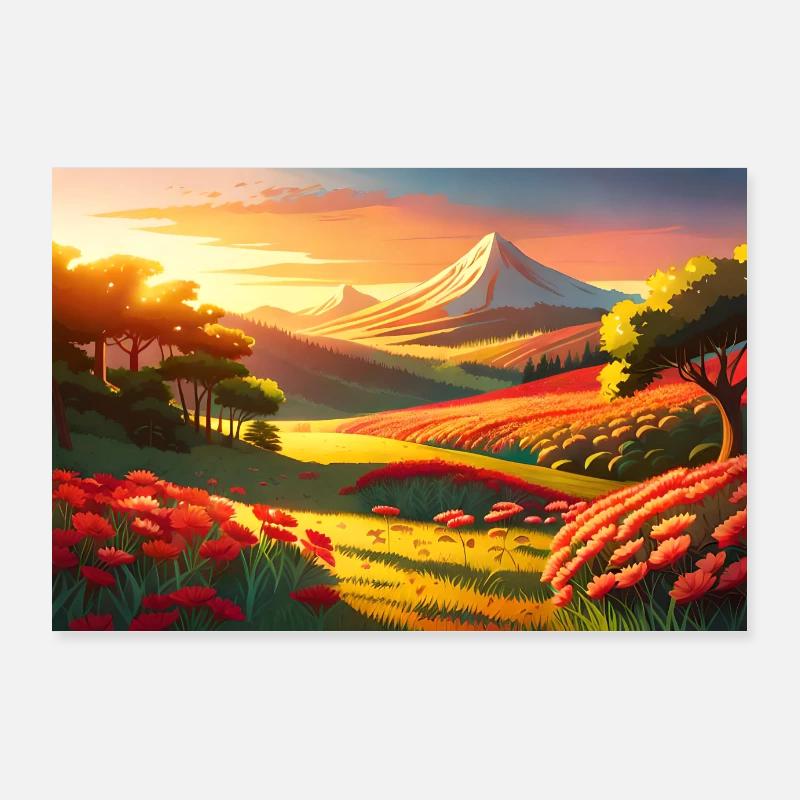 flower forest between mountains Poster 36" x 24" (90x60 cm)