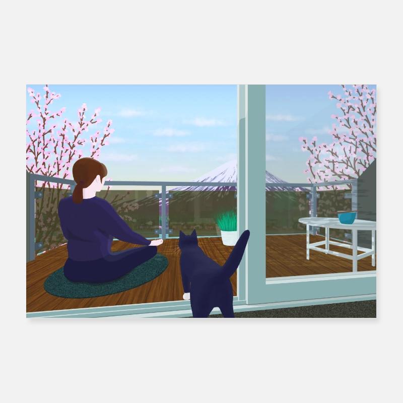Balcony Zen with Cat Poster 36" x 24" (90x60 cm)