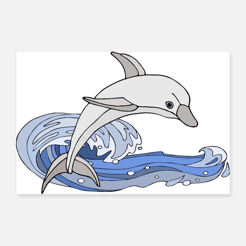 Delfin - Poster 90x60 cm - Weiß