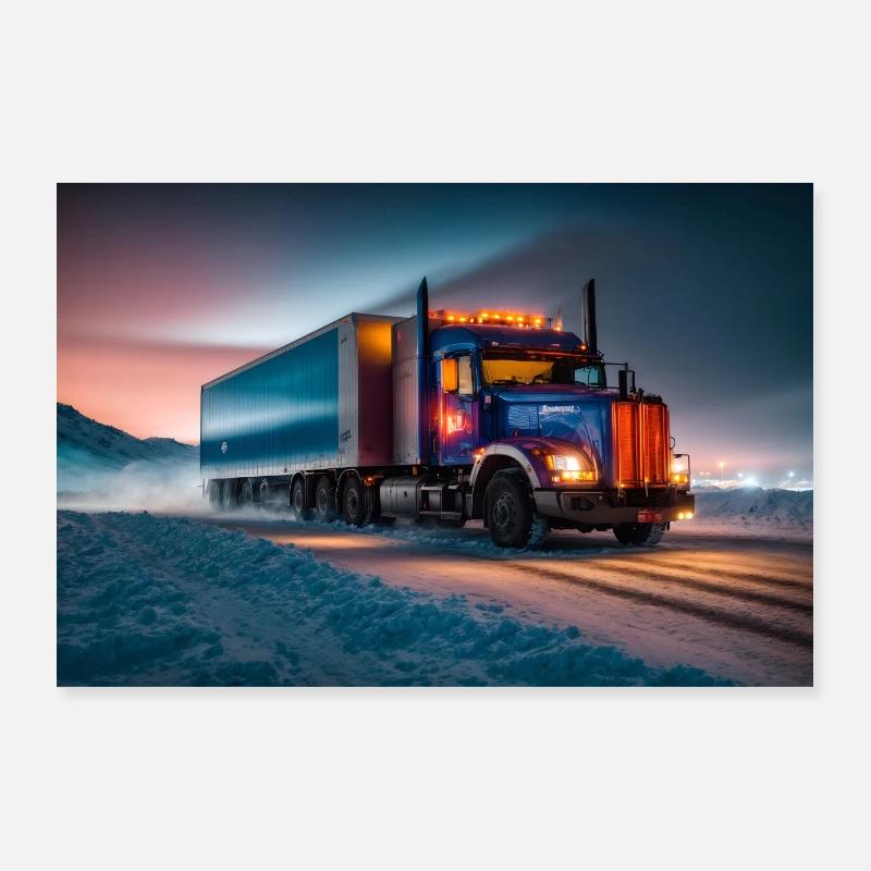 U.S. Truck Illuminated on an Icy Road Poster 36" x 24" (90x60 cm)