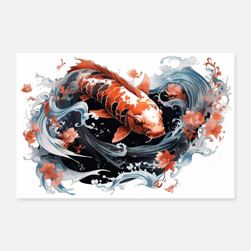 Koi Asia Tattoo Style Poster 90x60 cm