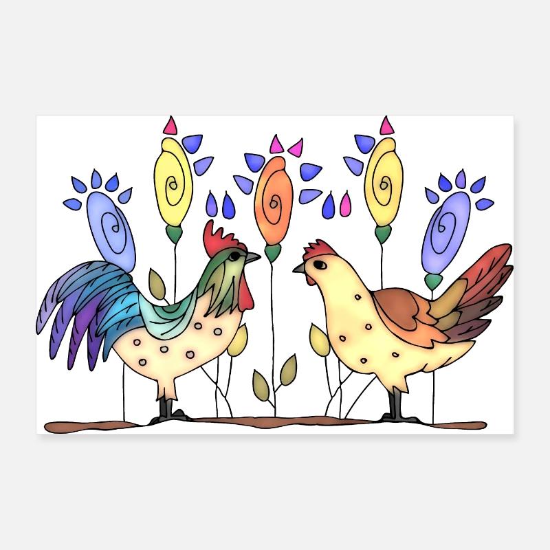 Hahn und Henne Poster 90x60 cm