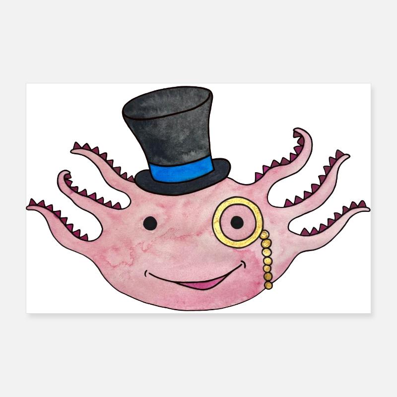 Axolotl Cute Newt Top Hat Mexico Amphibians Poster 36" x 24" (90x60 cm)