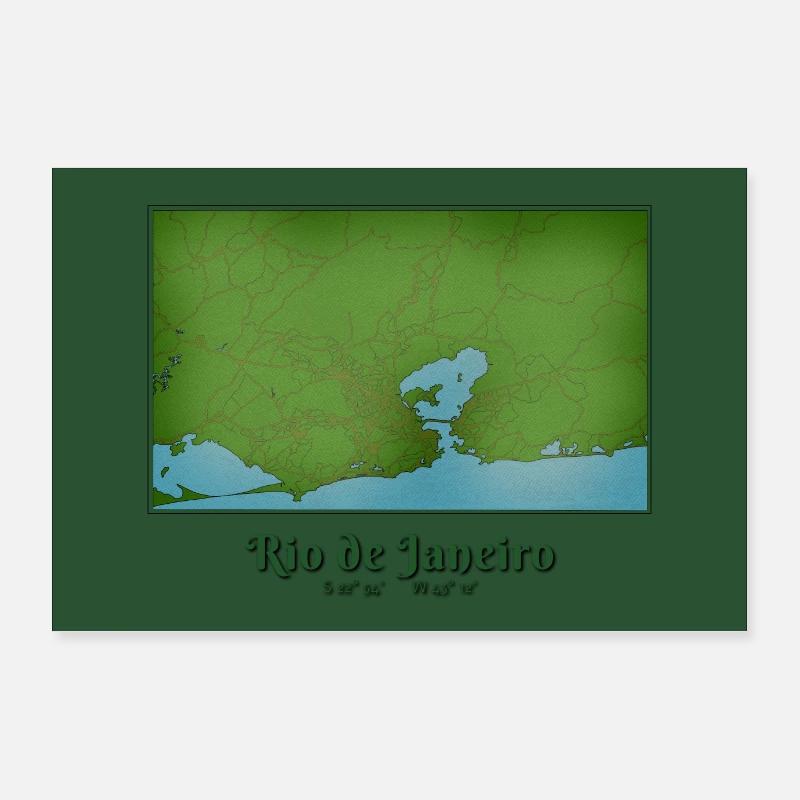 Rio de Janeiro Map green Poster 36" x 24" (90x60 cm)