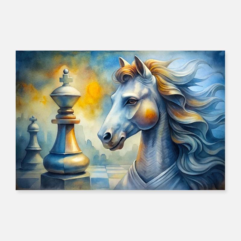 Peinture d’échecs avec cheval et roi Poster 90 x 60 cm